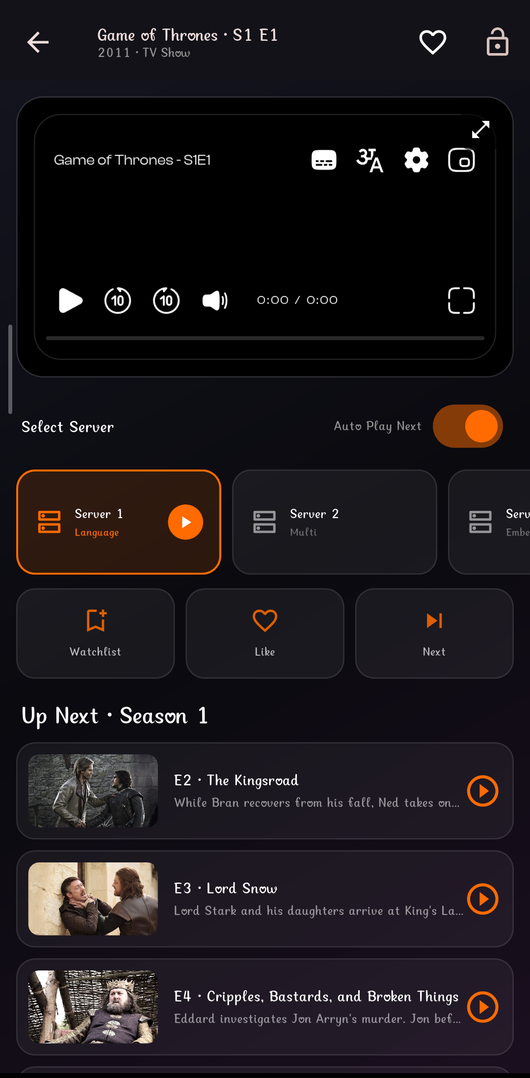 Player with Up Next episodes
